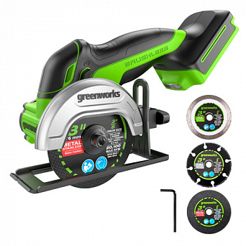 Углошлифовальная машина аккумуляторная Greenworks GD24UCS, 24V, 76 мм, без АКБ и ЗУ (3402007)