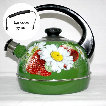 Чайник 3,5 л.(подвиж.ручка) - зеленый/клубника с ромашкой (декор- нерж.сталь) ТМ04/35/07/05