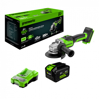 Угловая шлифовальная машина аккумуляторная Greenworks GD24AG, б/щет, 125мм,1x8Ач,ЗУ,кор (3200207CUH)